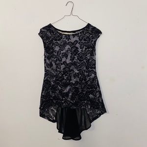 Black and Silver Large Floral Top High-Low Style